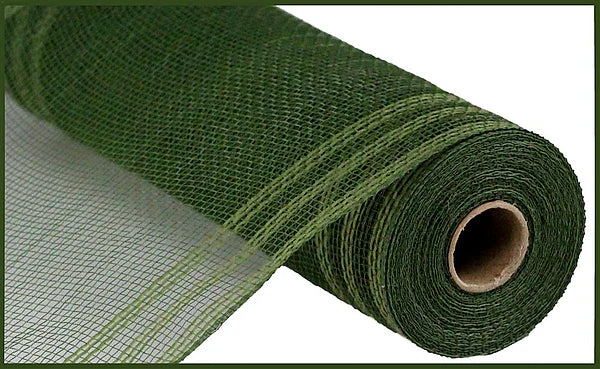 10.25" x 10yd Faux Jute/Pp/Border Stripe Deco Mesh Moss Green - RY832449
