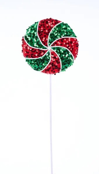 21.5"Lx6"Sequin Peppermint Lollipop Pick - XC1136AR