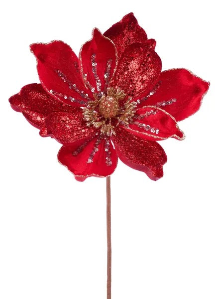 9"Dia Velvet/Glitter Magnolia Stem - XS720724