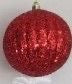 100MM GLITTER RIBBON BALL ORNAMENT - RED
