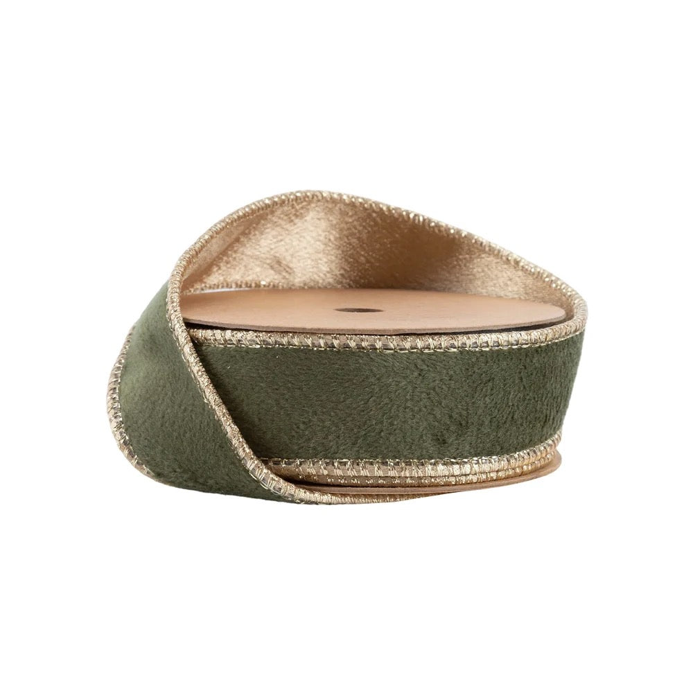 1" Reversible Classic Velvet Wired Ribbon | Moss/Gold | 10 Yard Roll