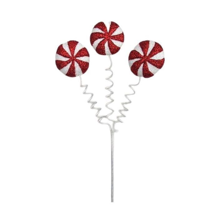 18" H GLITTER LOLLIPOP CANDY SPRAY-WHITE/SILVER/RED