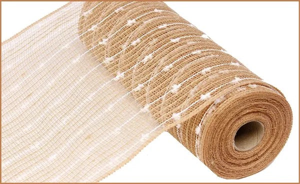 10.25" x 10yd Puff Ball/Poly/Jute Deco Mesh - RY820118