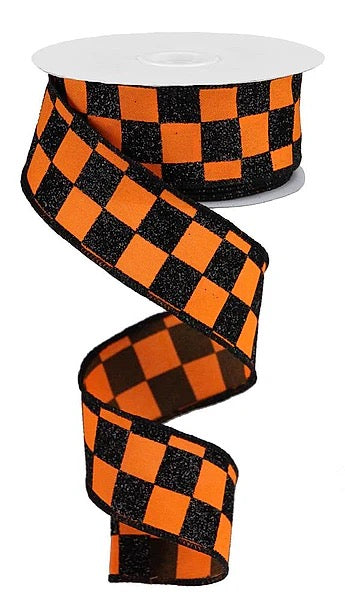 1.5" x 10yd Glitter Check Orange - RGB122920