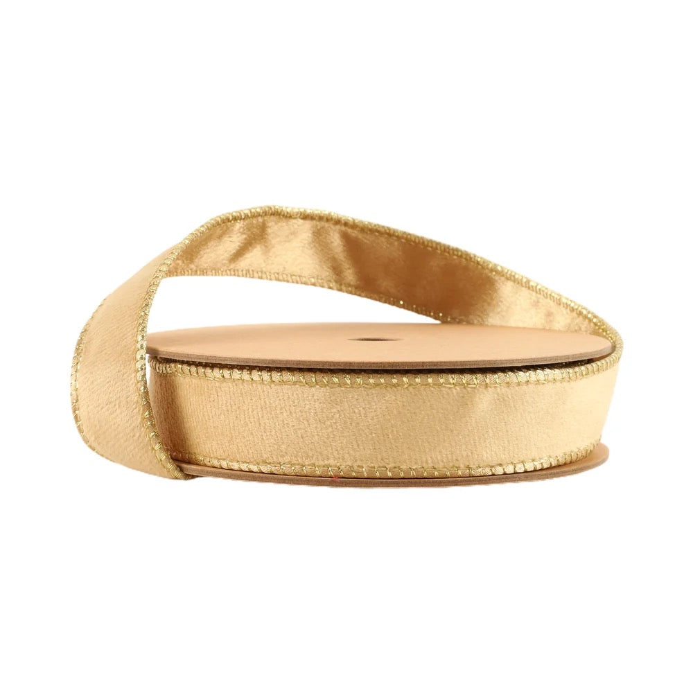 1" Reversible Classic Velvet Wired Ribbon | Tan/Gold | 10 Yard Roll