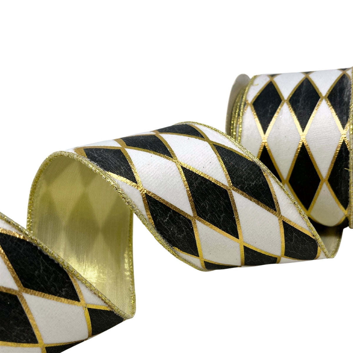 BLACK/WHITE/GOLD DIAMOND RIBBON PLATINUM BACK 2.5” X 10YD