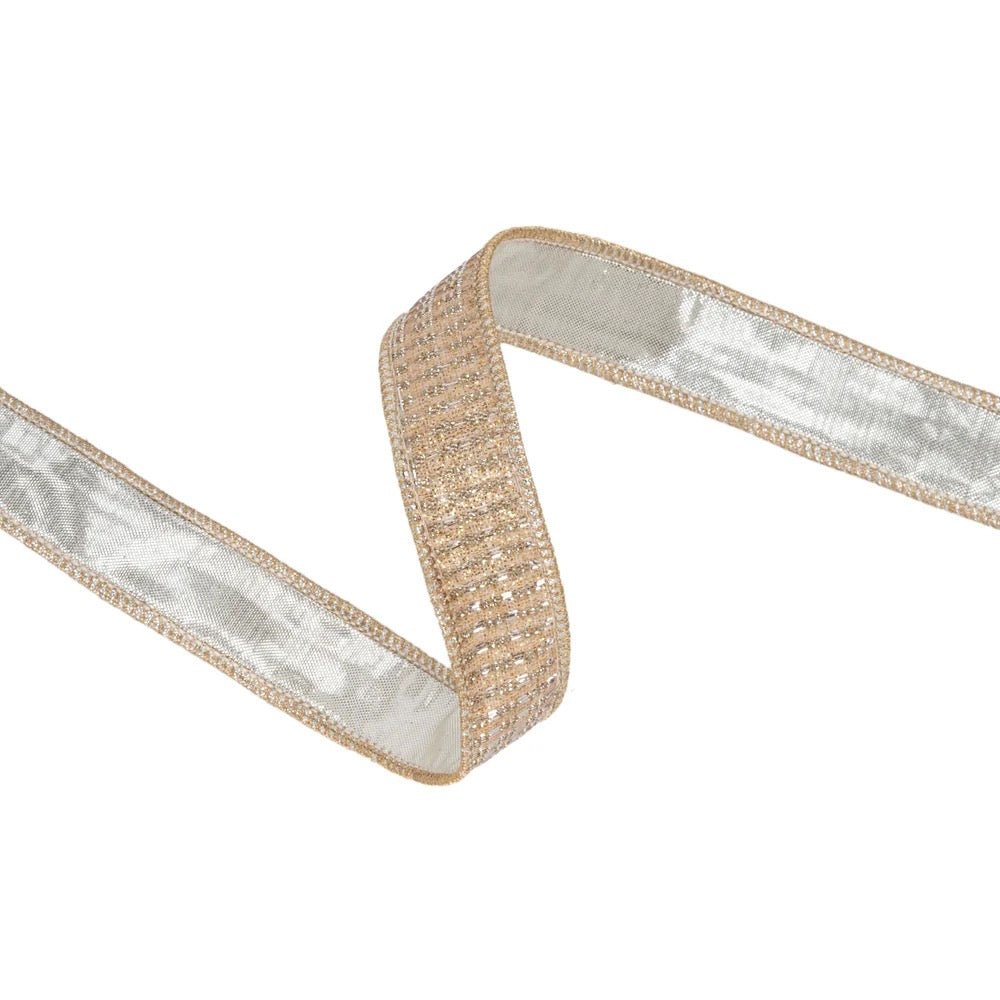 1" Wired Ribbon | Gold Sparkle w/ Champagne Metallic Backing | 10 Yard Roll