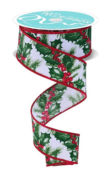 1.5" x 10yd Holly Leaves Garland