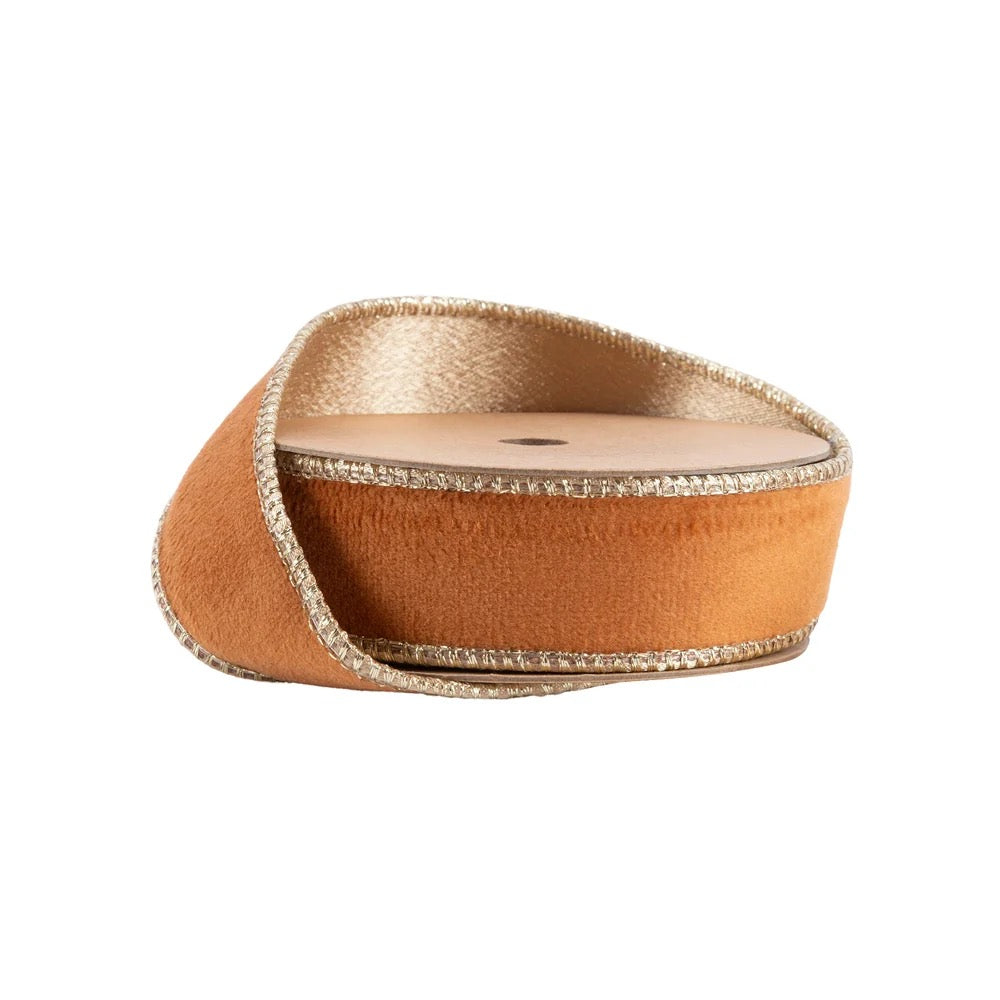1" Reversible Classic Velvet Wired Ribbon | Rust/Gold | 10 Yard Roll