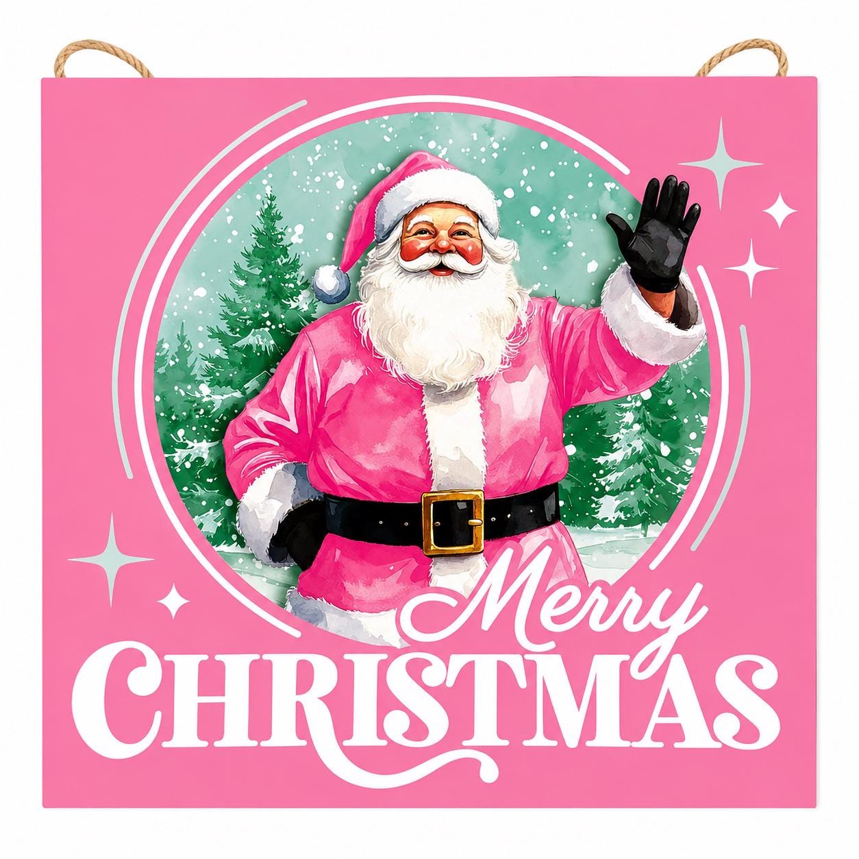 10 Inch Pink Santa Merry Christmas Sign - AP7469K6