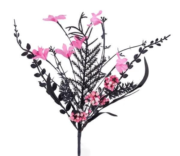 12"L Fabric Flower/Eva Leaf/Beads Bush Pink & Black Wildflower Spray, Decorative Floral Pick - FH812556