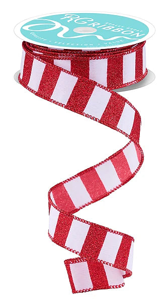 7/8" x 10yd Horizontal Glitter Stripes Red and White - RGF796667