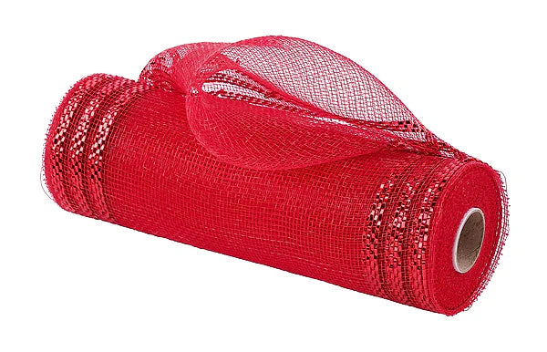 10" x 10yd Border Stripe Metallic Mesh - Red Mesh RE850224
