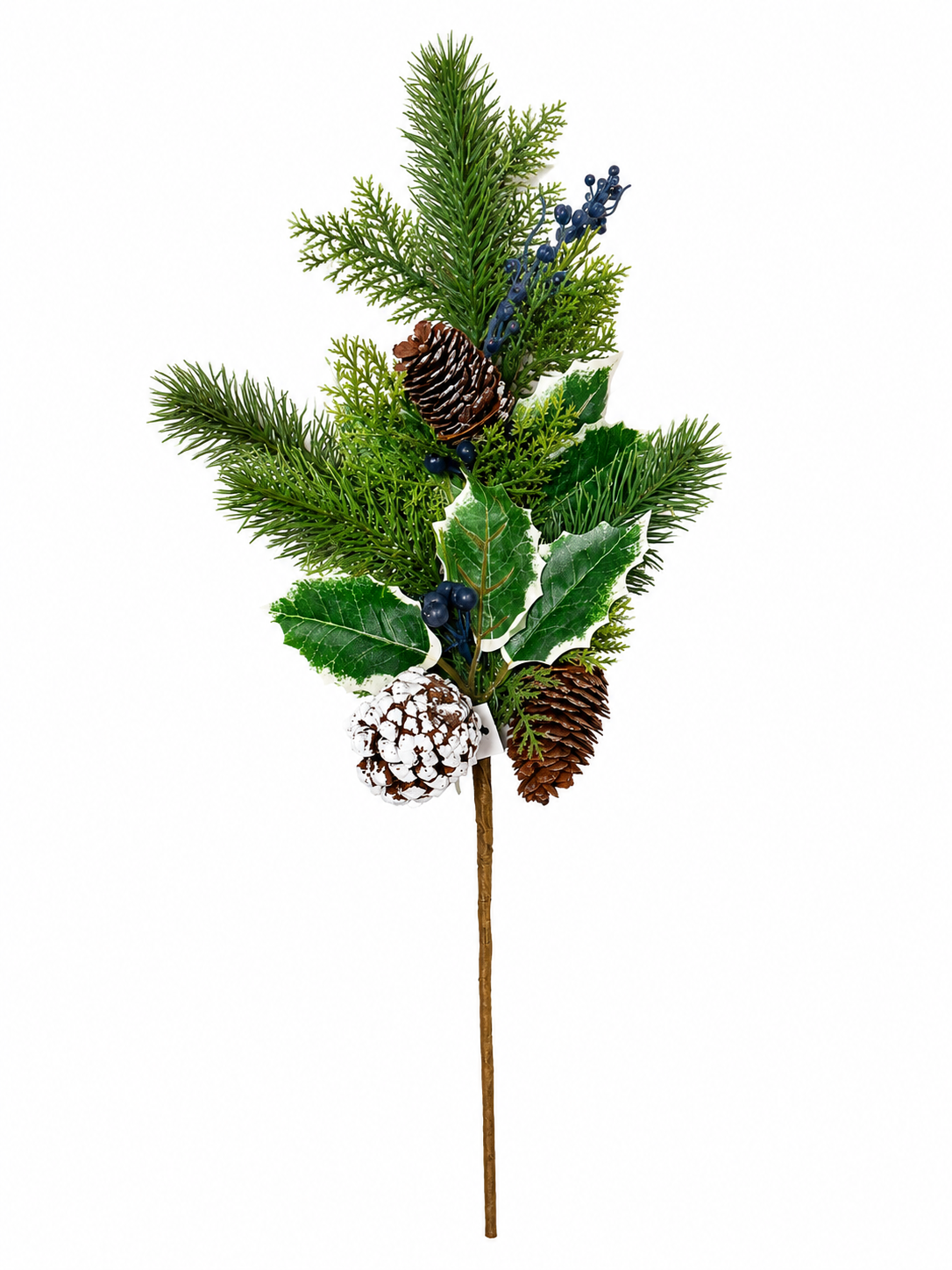 22 Inch Spray W/Berry and Pine and Cedar,Pine Cone,Holly Leaves Green