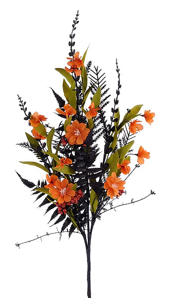 29"L Flower/Fern/Pine/Berry Spray Orange and Black - HH7605FH