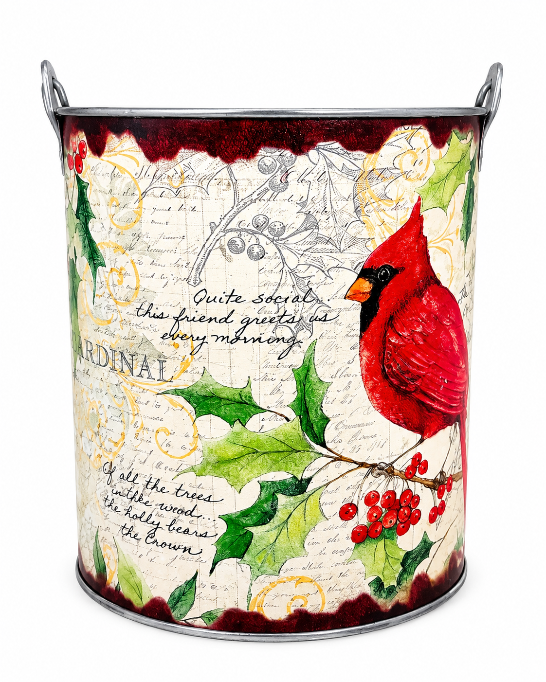 METAL PLANTER W/HANDLE BIRD DESIGN 6.25 X 7''H