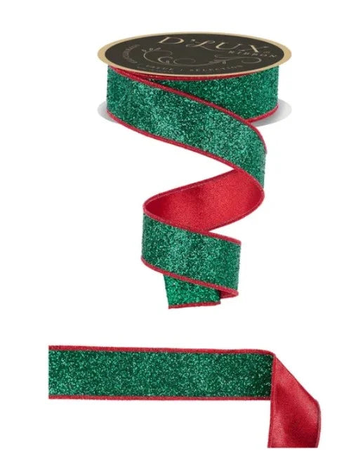 Dlux 1.5" Double Sided Fused Laser Glitter Ribbon: Emerald Green & Red - LX327106