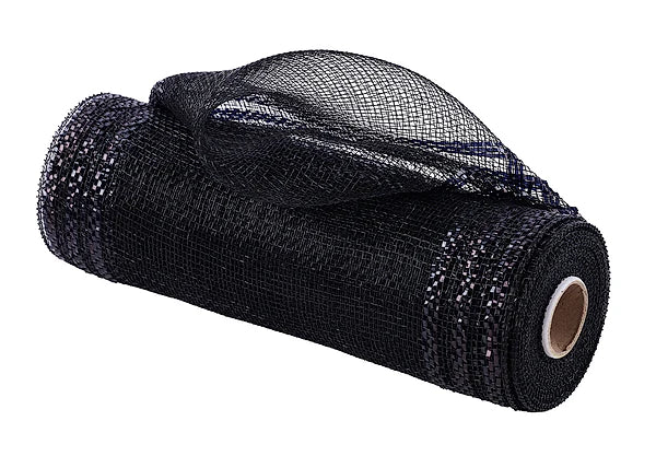 10" x 10yd Border Stripe Metallic Mesh - Black Mesh - RE850202