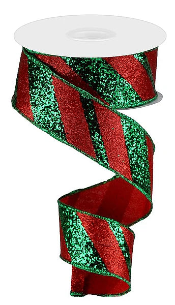 RG 1.5" x 10yd Giant Diagonal Lines Red and Green - RGA1294T9