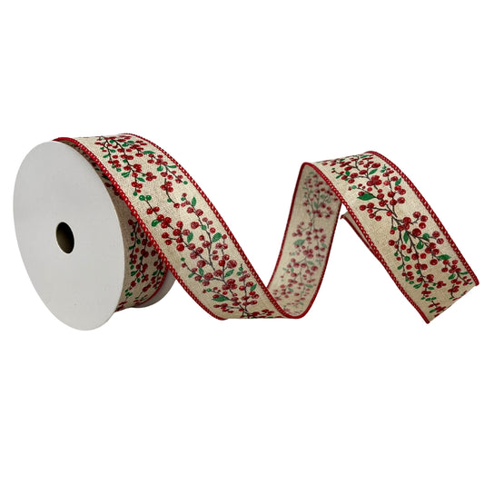 1.5" X 10YD WOODLAND SPARKLE BERRY RIBBON - DC19601