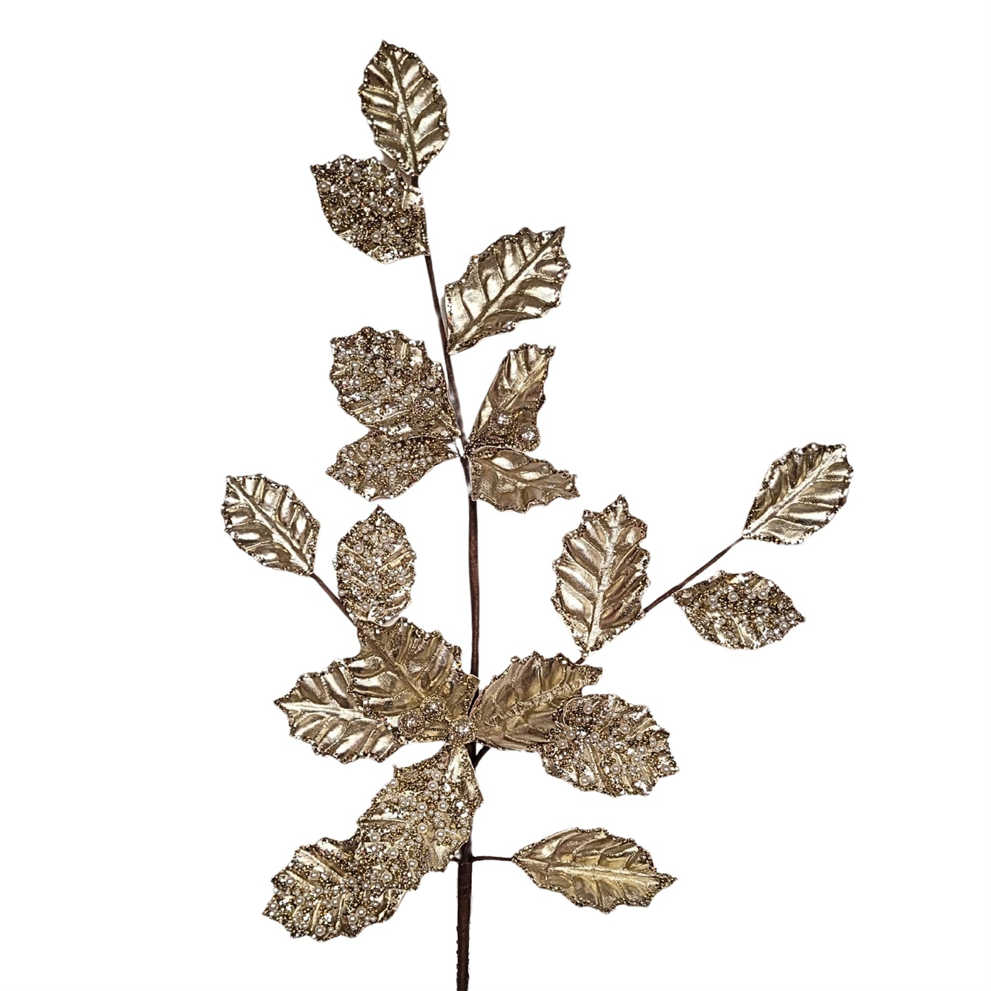 METALLIC PEARL HOLLY SPRAY - CHAMPAGNE 27” (12/144) - DCSP5052