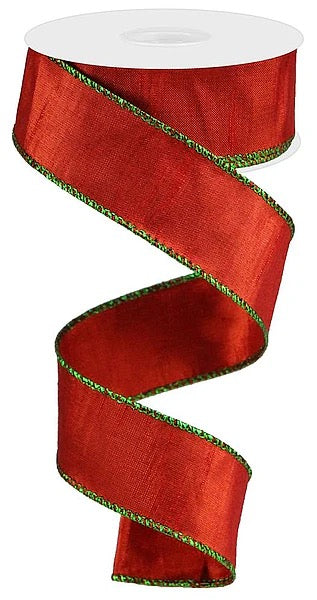 1.5" x 10yd Metallic Faux Dupioni - Red/Green - RGA143474