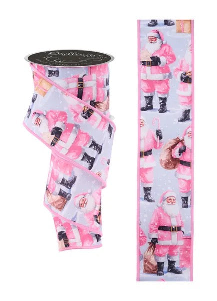 Brilliance 2.5” x 10yd Pink Santa Claus Wired Ribbon - LS1274C2