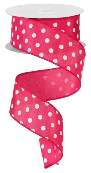 Hot Pink Polka Dot Wired Ribbon 1.5” - RG100011