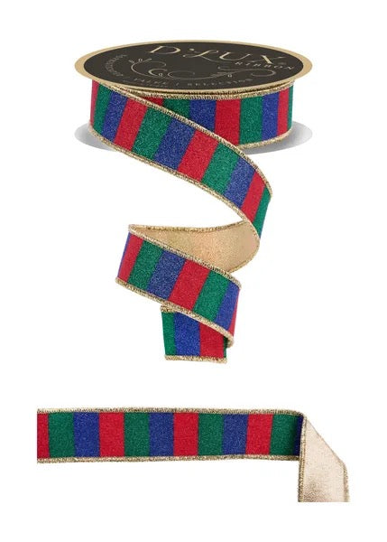 DLUX 1.5" x 10yd Glitter Stripe/Fused Wired Ribbon - LX3108J5
