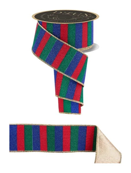 DLux 2.5" x 10yd Glitter Stripe/Fused Wired Ribbon - LX3109J5
