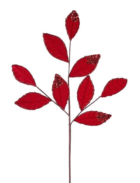 27"L Velvet/Glttr Magnolia Leaf Spray x 9