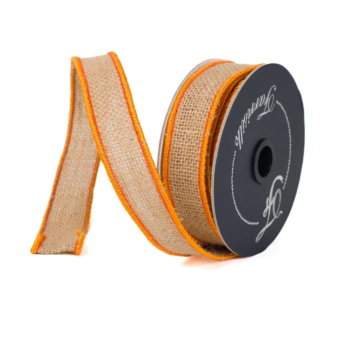 Farrisilk Burlap Accent/Orange Edged - 1"X10YD