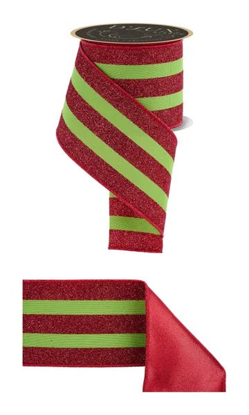 DLux 4" x 10yd Vert Glitter Stripe/Fused Wired Ribbon - LX330470