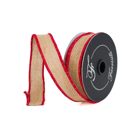 Farrisilk Burlap Accent/Red Edged - 1"X10YD