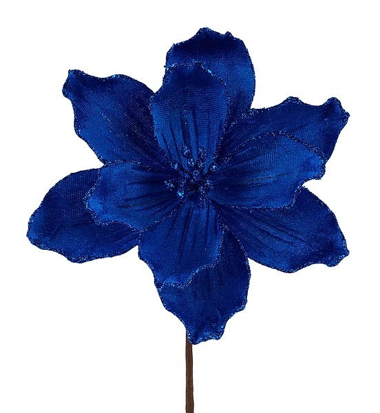 7.5"L Glitter/Velvet Magnolia Pick