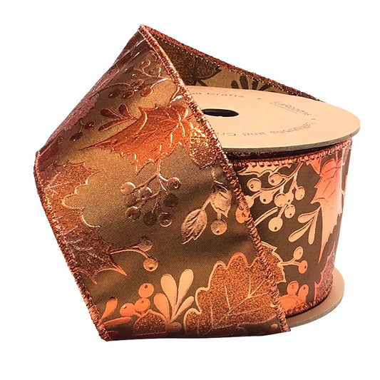 LA Ribbon 2.5  "Metallic Leaf" Brown/Copper Wired Ribbon - WR-10106-063-10