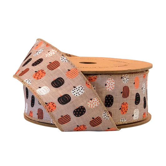 LA Ribbon 1.5 Holiday  "Pumpkin" Natural/Brown/Multi Wired Ribbon - WR-10205-038-10