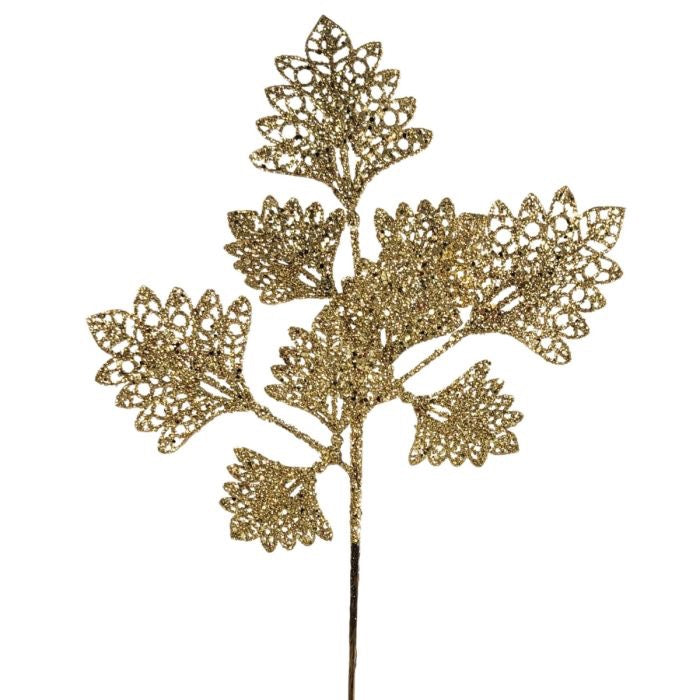 18.5" Glitter Plastic Leaf Pick - Gold