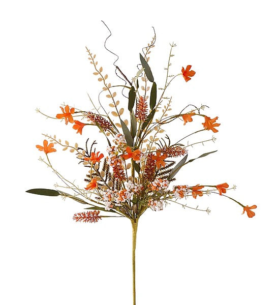 24"L Fabric Flower/Eva Leaf/Beads Spray - Artificial Floral Stem