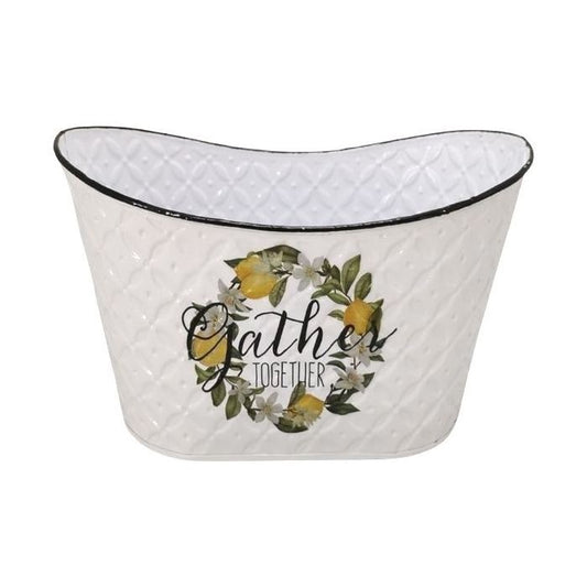 11" X 6" X 5.75" OVAL LEMON PLANTER W/ LINER - WHITE
