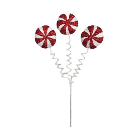 18" H GLITTER LOLLIPOP CANDY SPRAY-WHITE/SILVER/RED