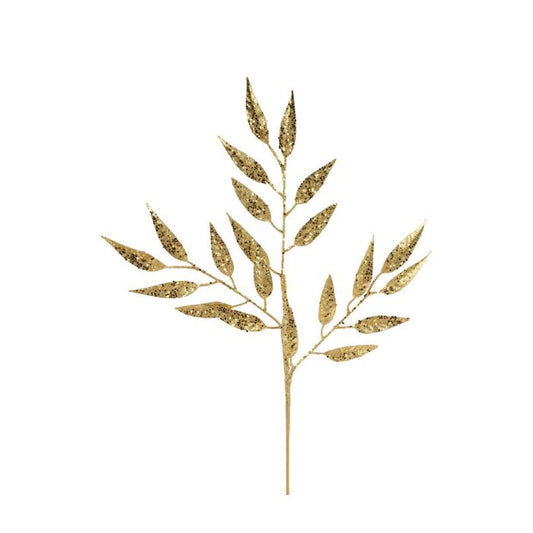 28"L Glitter/Hex Glitter Leaf Spray - Gold
