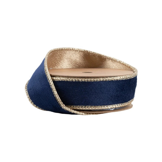 1" Reversible Classic Velvet Wired Ribbon | Navy/Gold | 10 Yard Roll