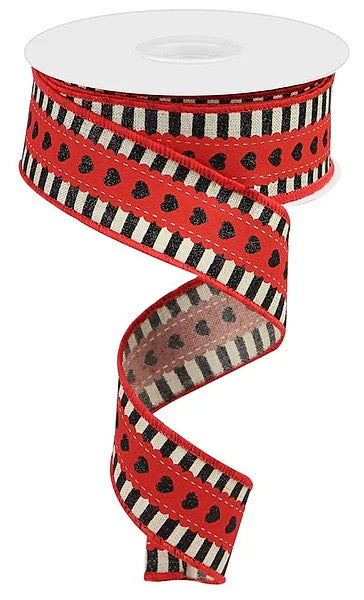 RG 1.5" x 10yd Hearts W/Stripe Border/Ryl - RGA163418