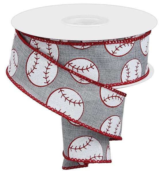 1.5" x 10yd Glitter Baseball On Royal - RGA117010