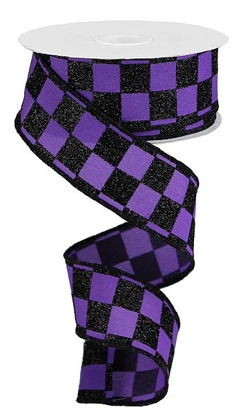 1.5" x 10yd Glitter Check Purple - RGB123223