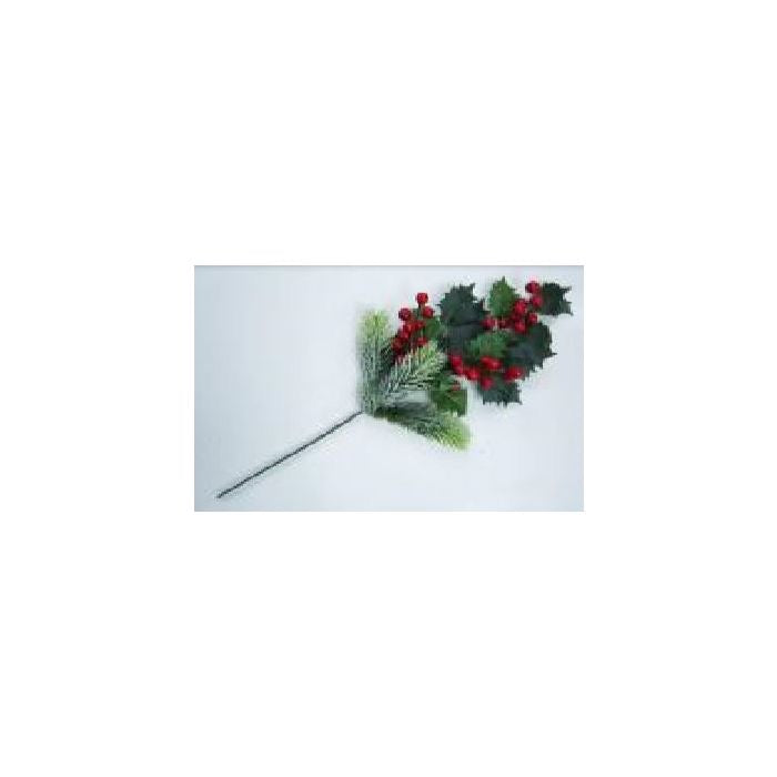 20.5 " SNOW NEEDLE PINE SPRAY W / RED BERRIES & HOLLY