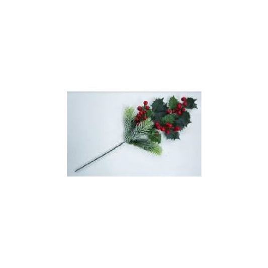 20.5 " SNOW NEEDLE PINE SPRAY W / RED BERRIES & HOLLY