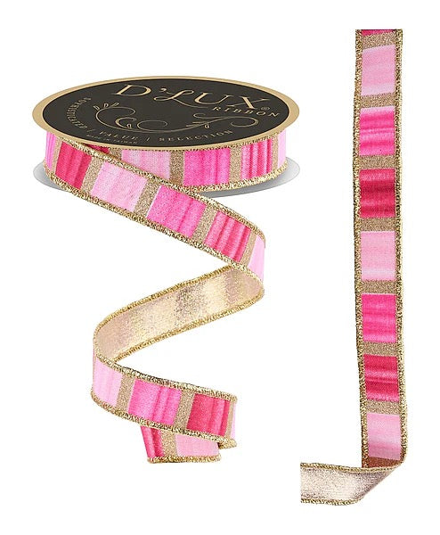 7/8" x 10yd Watercolor Stripes/Fused - PINK/GOLD/WHITE
