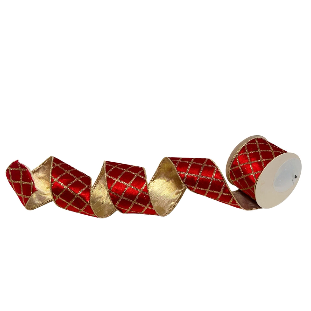 GLITTER DIAMOND PATTERN ON VELVET RIBBON 2.5''X10YD-RED